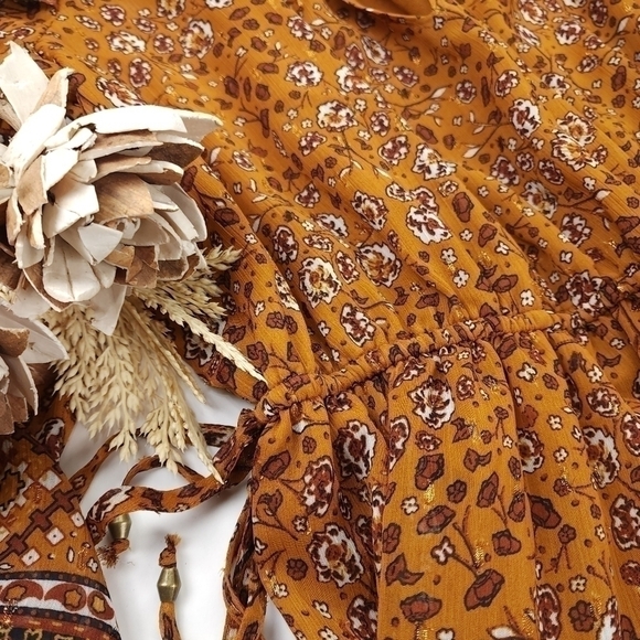 House of Harlow Revolve Brown Floral Boho Sheer Layered Ruffled Peasant … - Picture 9 of 16